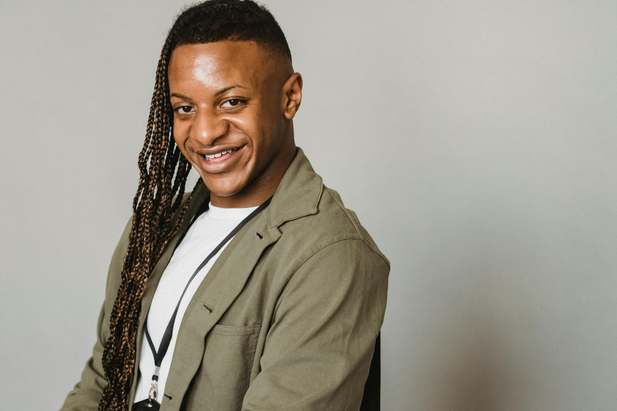photo of androgynous gender-neutral model smiling